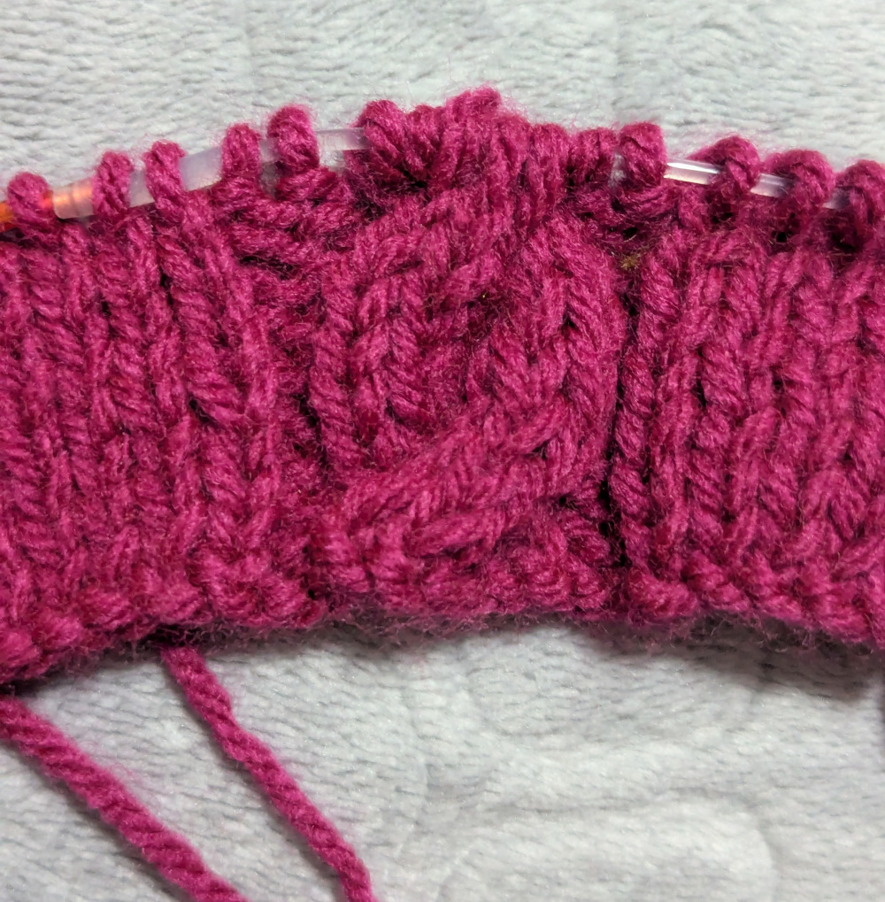 Cabled knit sample for hat